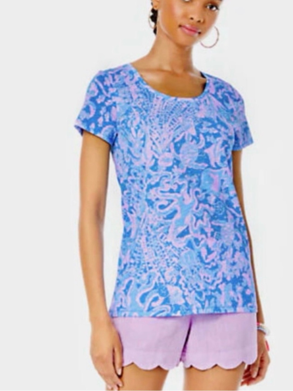 Lilly Pulitzer Etta Scoop Neck Top - Boca Blue Sea What I Sea Size Medium